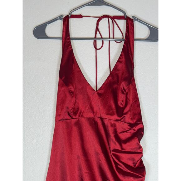 Y2K Asymmetrical Dark Romantic Sexy Bombshell Red Halter Midi Slip Dress Medium - Picture 3 of 9